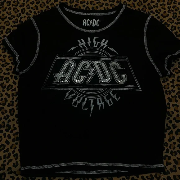 AC/DC Rhinestone black and white crop top - Picture 6 of 6